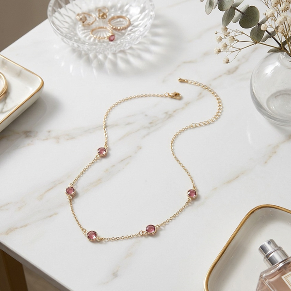 Giulette - Delicate Stone Bezel Station Necklace