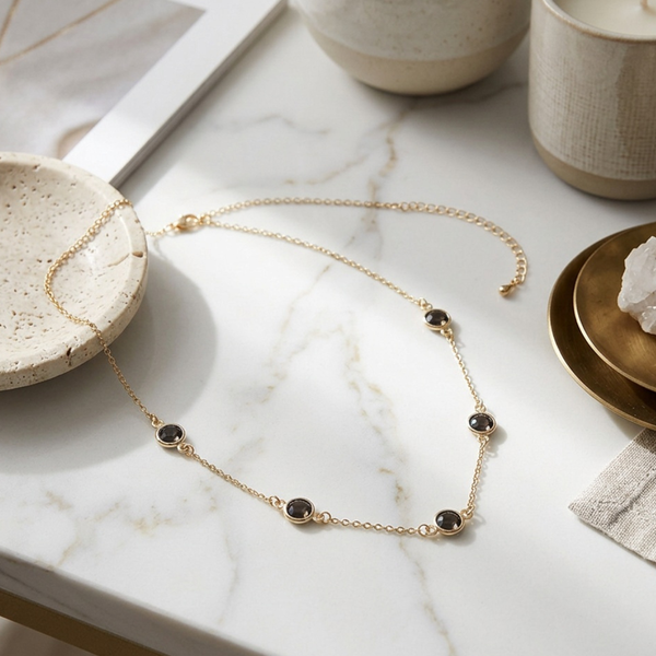 Giulette - Delicate Stone Bezel Station Necklace