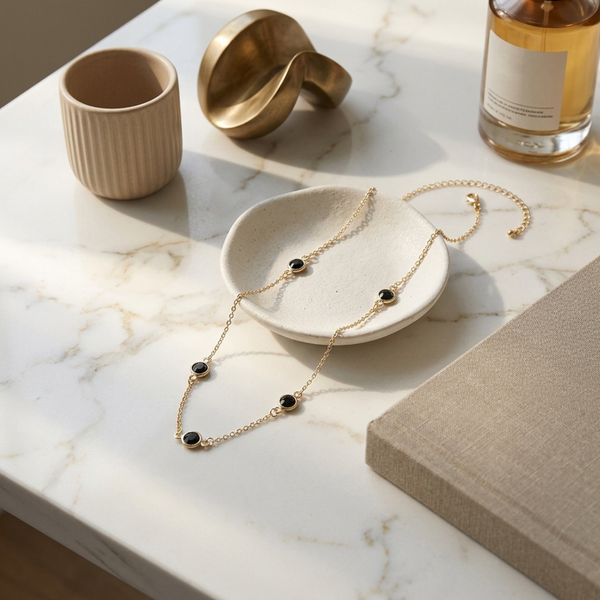 Giulette - Delicate Stone Bezel Station Necklace