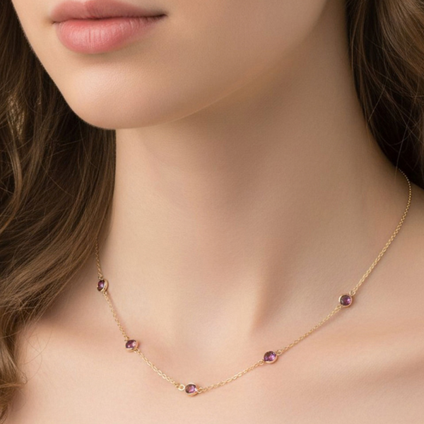Giulette - Delicate Stone Bezel Station Necklace