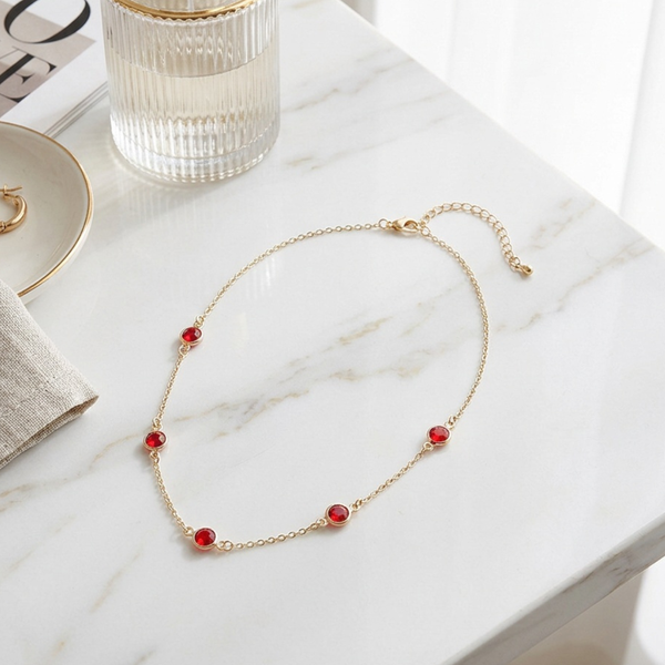 Giulette - Delicate Stone Bezel Station Necklace
