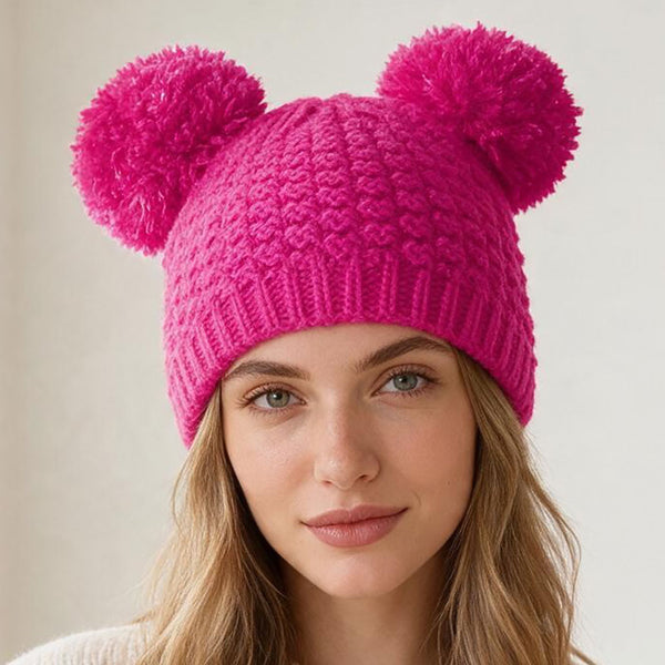 Kilah - Double Pom Pom Knit Winter Beanie Hat