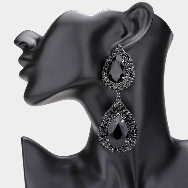 Uma - Double Teardrop Stone Link Dangle  Earrings