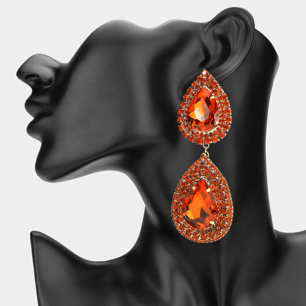Uma - Double Teardrop Stone Link Dangle  Earrings