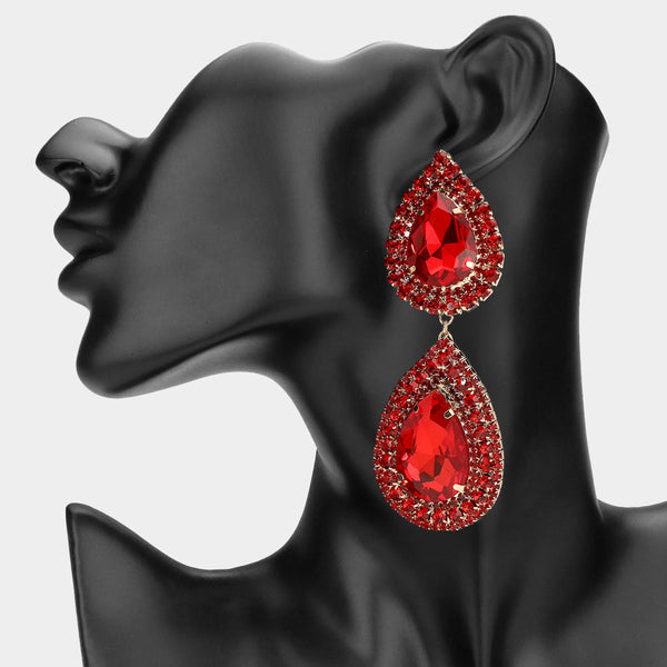 Uma - Double Teardrop Stone Link Dangle  Earrings