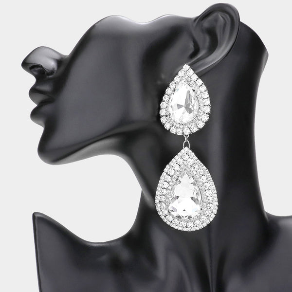 Uma - Double Teardrop Stone Link Dangle  Earrings
