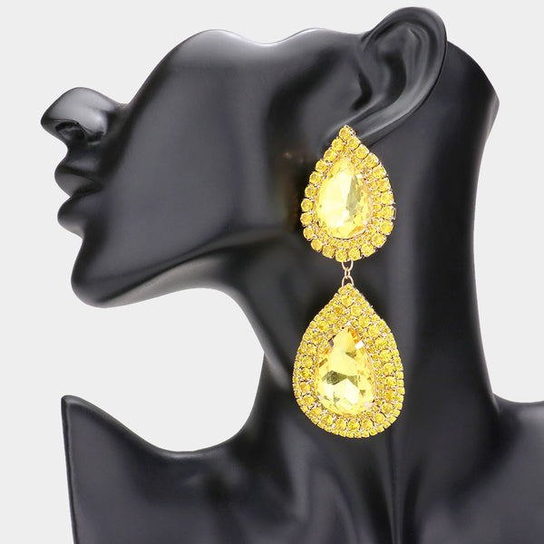 Uma - Double Teardrop Stone Link Dangle  Earrings