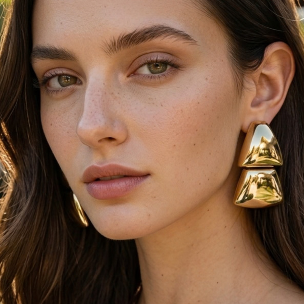 Armani - Bold Double Metal Sculptural Statement Earrings