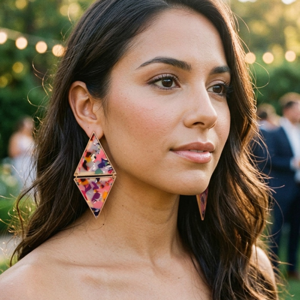 Adele - Double Triangle Link Drop Statement Earrings