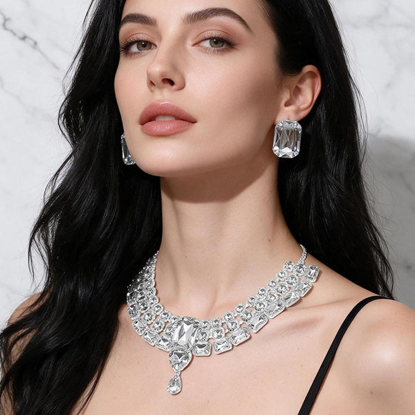 Tayla - Faceted Gem Drop Cluster Necklace