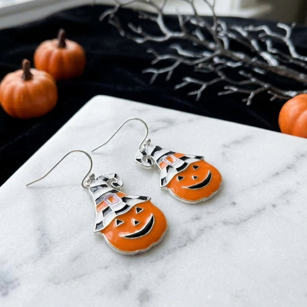 Josie - Enamel Jack O Lantern Charm Drop Dangle Earrings