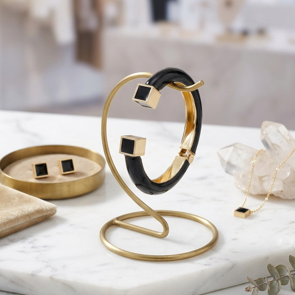 Josie - Enamel Square End Hinged Bangle Bracelet