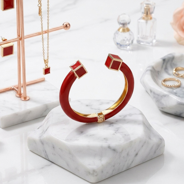 Josie - Enamel Square End Hinged Bangle Bracelet