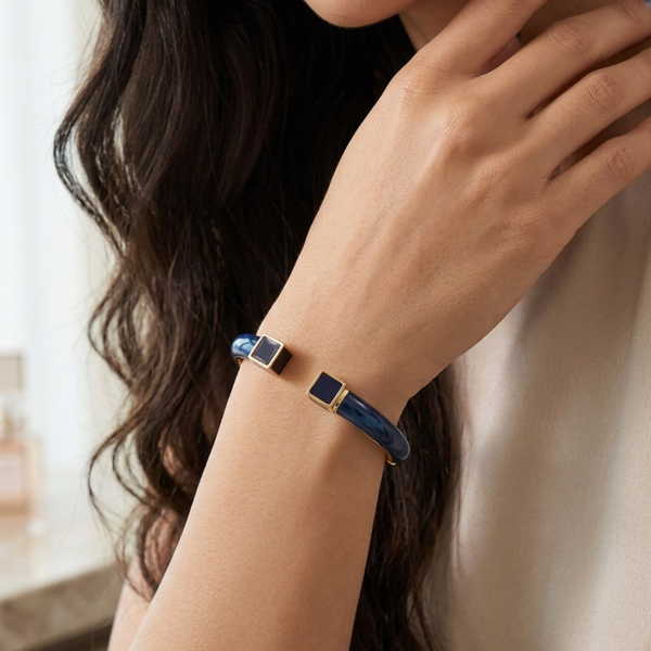 Josie - Enamel Square End Hinged Bangle Bracelet