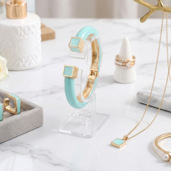 Josie - Enamel Square End Hinged Bangle Bracelet