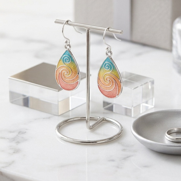 Adley - Enamel Swirl Teardrop Charm Drop Dangle Earrings