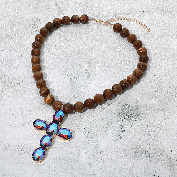 Sally - Oval Stone Cross Pendant Necklace