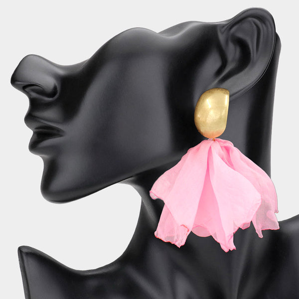 Louella - Fabric Floral Petal Drop Statement Earrings
