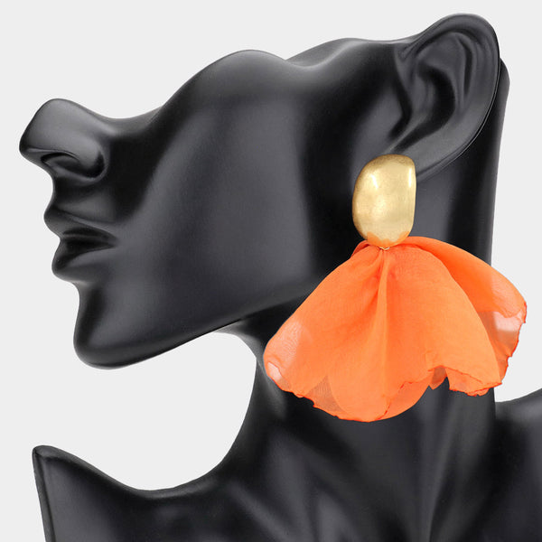 Louella - Fabric Floral Petal Drop Statement Earrings