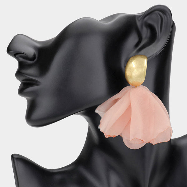Louella - Fabric Floral Petal Drop Statement Earrings