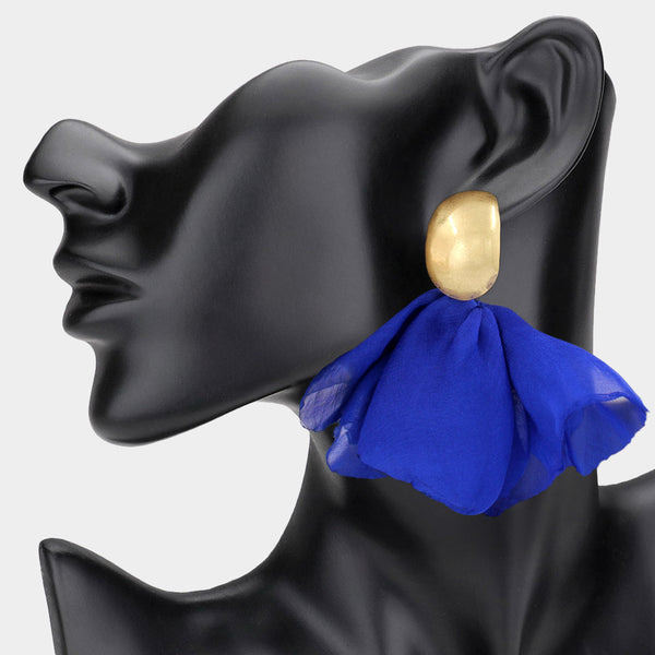 Louella - Fabric Floral Petal Drop Statement Earrings