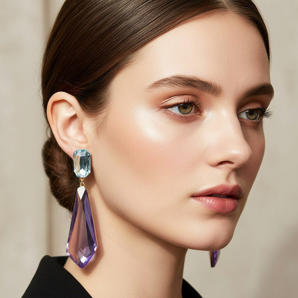 Hailey - Faceted Long Teardrop Statement Earrings