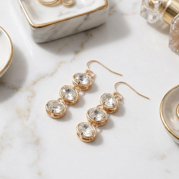 Jamila - Faceted Oval Stone Link Drop Earrings