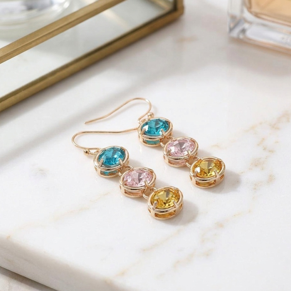 Jamila - Faceted Oval Stone Link Drop Earrings