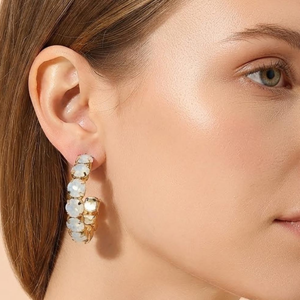 Alice - Faceted Round Stone Hoop Earrings