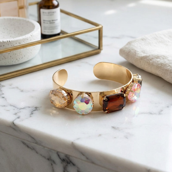 Harlow - Multi Faceted Stone Embellished Cuff Bracelet
