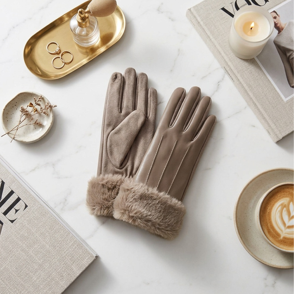 Tyra - Plush Faux Fur Cuff Smart Touch Winter Gloves