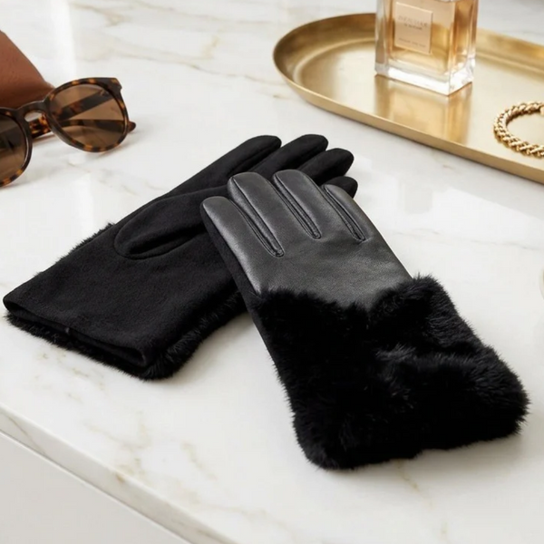 Sienna - Faux Fur Cuff Trim Accent Smart Touch Winter Gloves