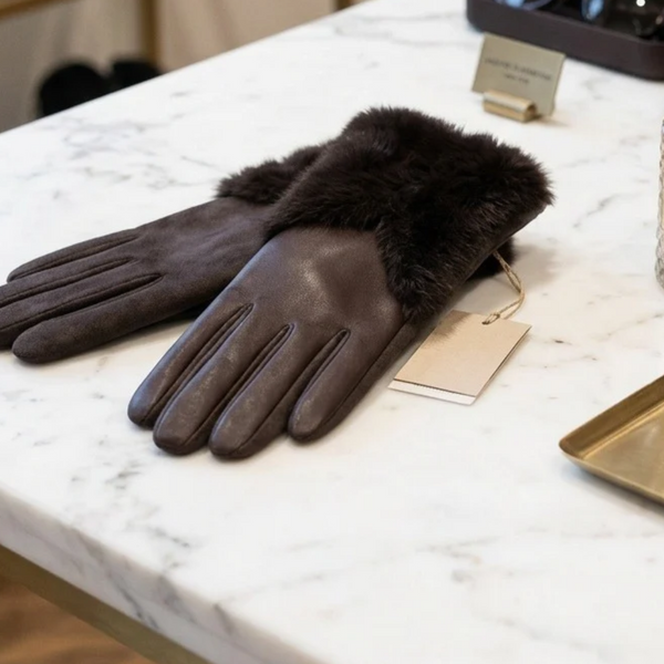 Sienna - Faux Fur Cuff Trim Accent Smart Touch Winter Gloves