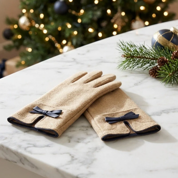 Monica - Bow Pointed Faux Suede Smart Touch Gloves