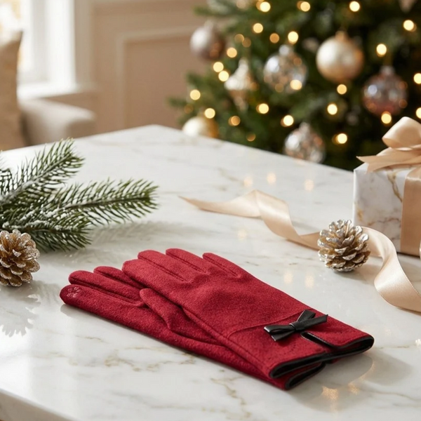 Monica - Bow Pointed Faux Suede Smart Touch Gloves