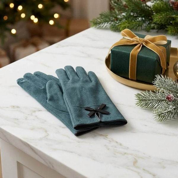 Monica - Bow Pointed Faux Suede Smart Touch Gloves