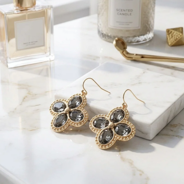 Lora - Four Leaf Clover Crystal Drop Earrings