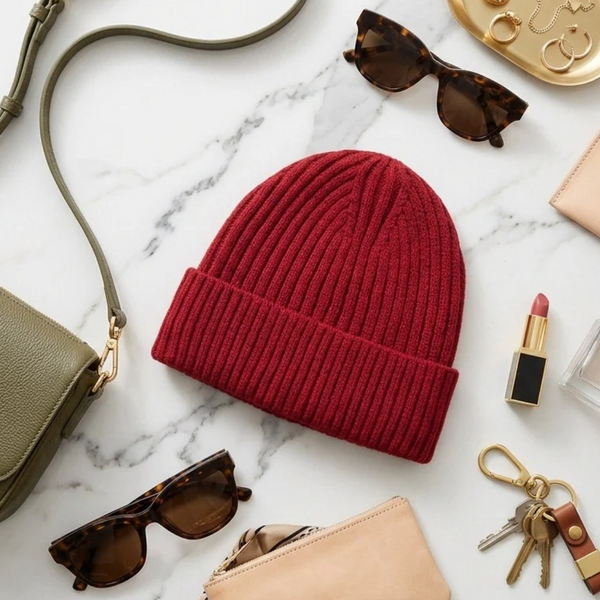 Marilyn - Plush Fur Lining Solid Ribbed Knit Winter Beanie