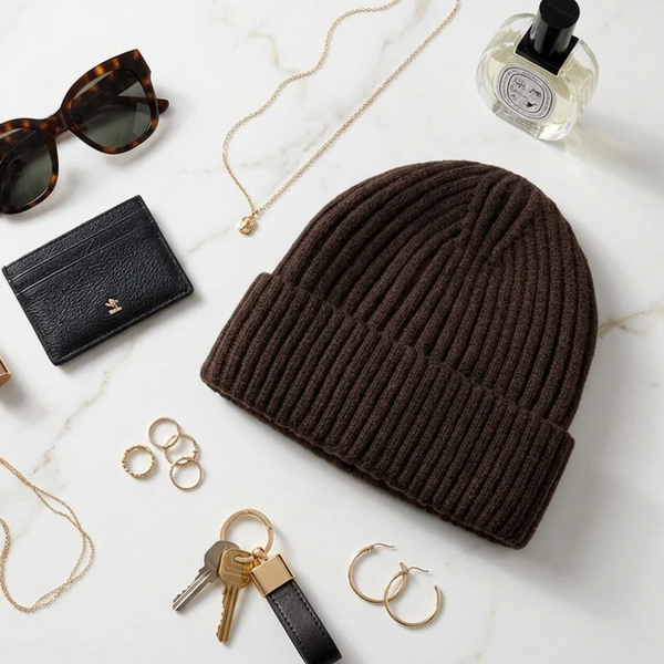 Marilyn - Plush Fur Lining Solid Ribbed Knit Winter Beanie
