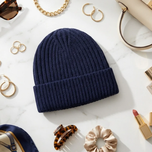 Marilyn - Plush Fur Lining Solid Ribbed Knit Winter Beanie