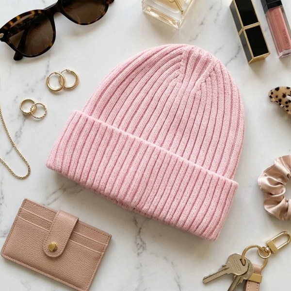 Marilyn - Plush Fur Lining Solid Ribbed Knit Winter Beanie