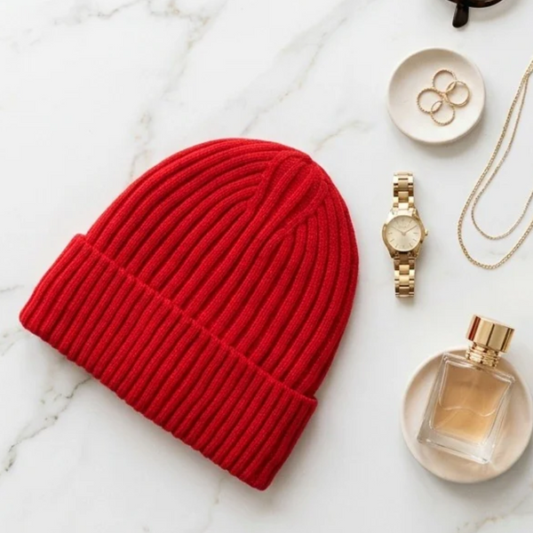 Marilyn - Plush Fur Lining Solid Ribbed Knit Winter Beanie