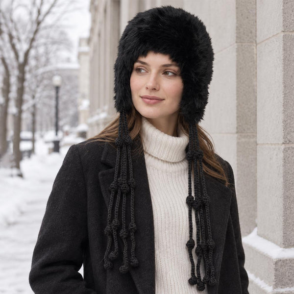 Polly - Furry Trapper Ear Flap Long Knotted Tie Winter Hat