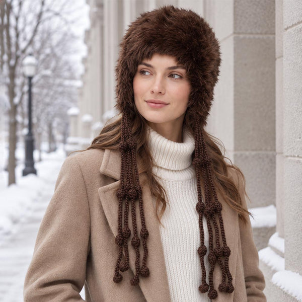 Polly - Furry Trapper Ear Flap Long Knotted Tie Winter Hat