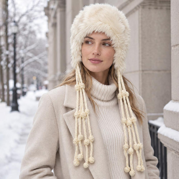Polly - Furry Trapper Ear Flap Long Knotted Tie Winter Hat