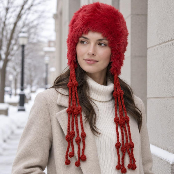 Polly - Furry Trapper Ear Flap Long Knotted Tie Winter Hat