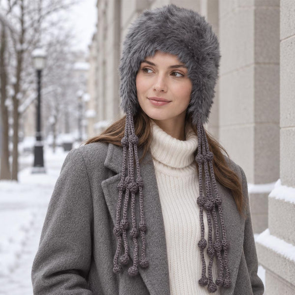 Polly - Furry Trapper Ear Flap Long Knotted Tie Winter Hat