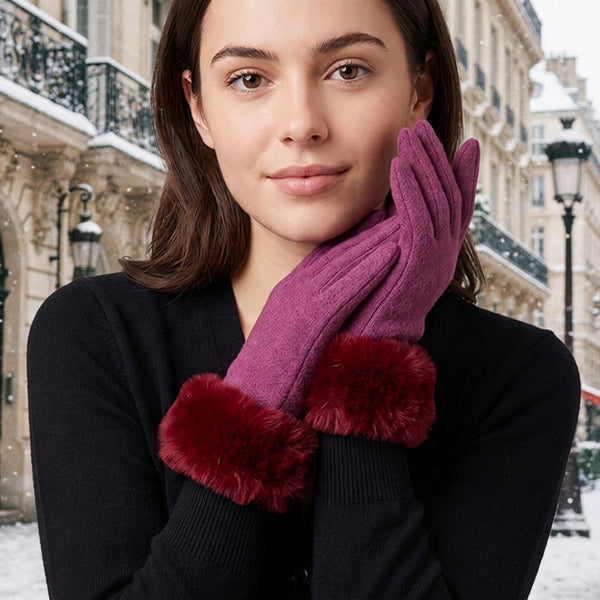 Naomi - Fuzzy Fux Fur Cuff Smart Touch Winter Gloves