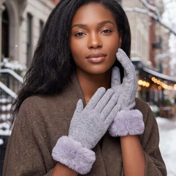 Naomi - Fuzzy Fux Fur Cuff Smart Touch Winter Gloves