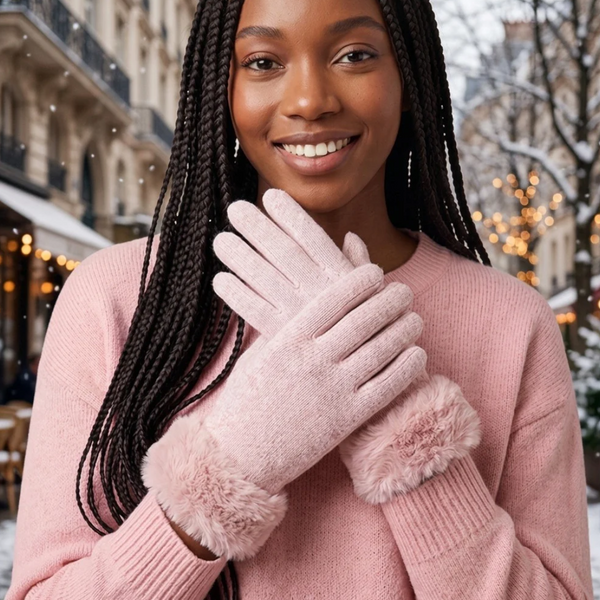 Naomi - Fuzzy Fux Fur Cuff Smart Touch Winter Gloves